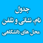 <b>جدول نام، نشانی و تلفن محل های دانشگاهی